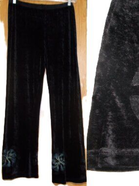 Barclay/Blue Fish Hand-Painted Straight-Leg Pants 2 =L,XL Stretchy Velour/Velvet